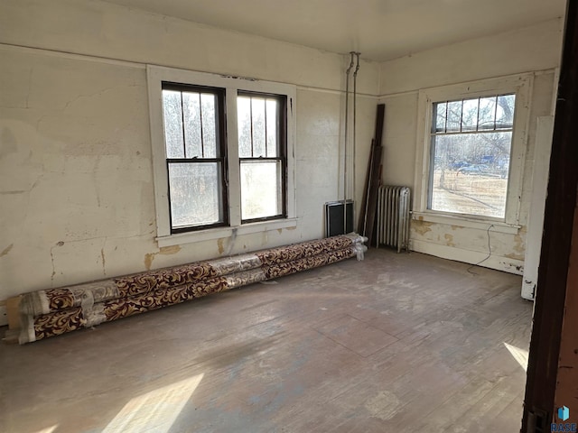 spare room featuring radiator heating unit and wood finished floors