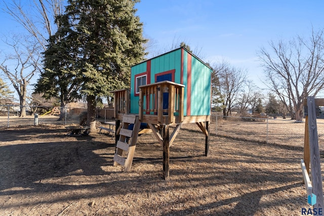 view of play area with fence