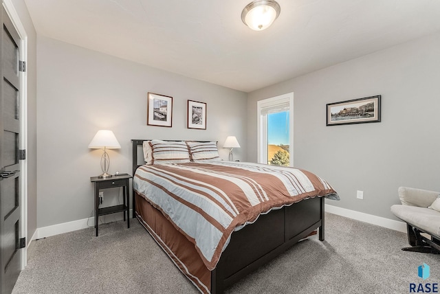 bedroom with carpet floors and baseboards