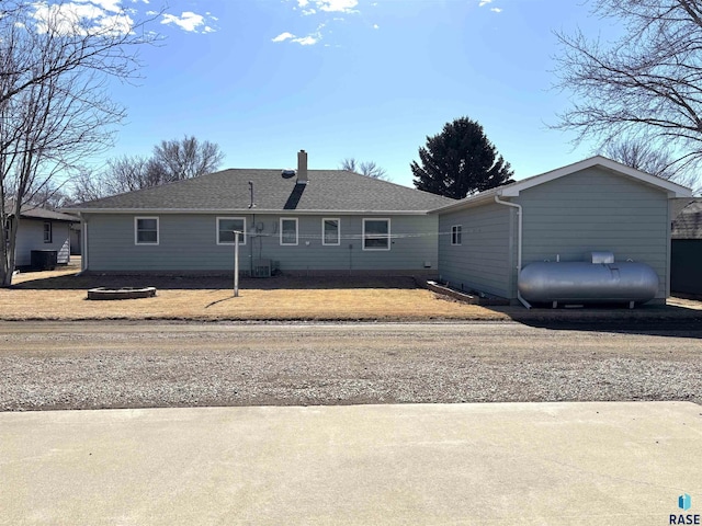 view of front of house featuring heating fuel and a shingled roof