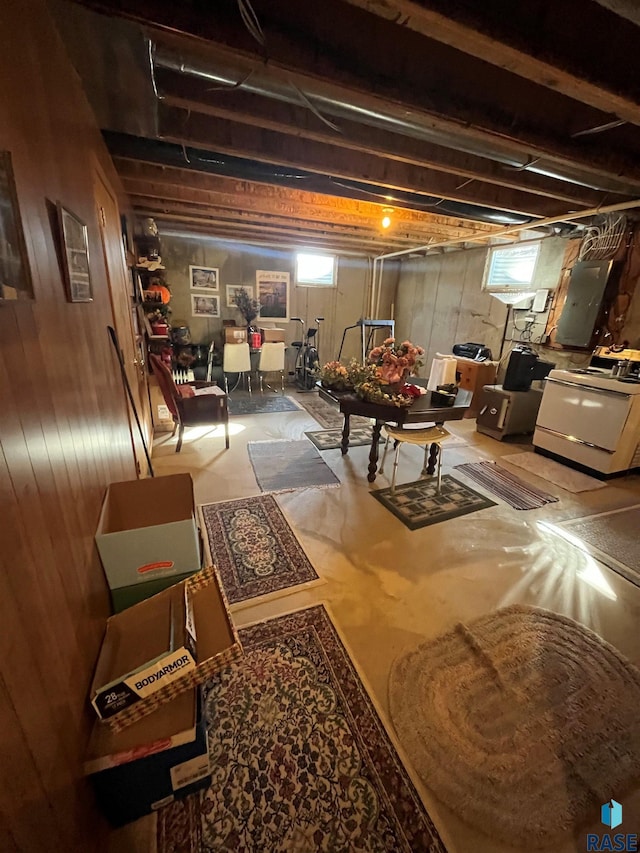 basement with washer / clothes dryer and electric panel