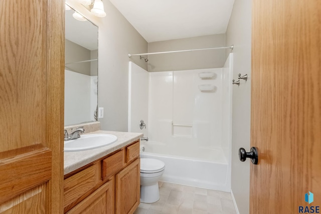 bathroom featuring vanity, toilet, and shower / bathtub combination