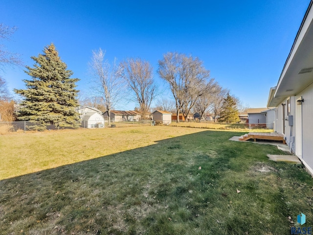 view of yard featuring a fenced backyard and a wooden deck