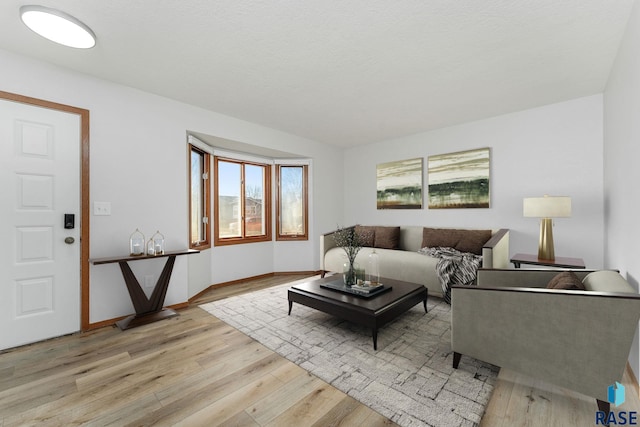 living area with baseboards and light wood finished floors