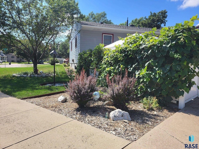 view of side of property with a yard