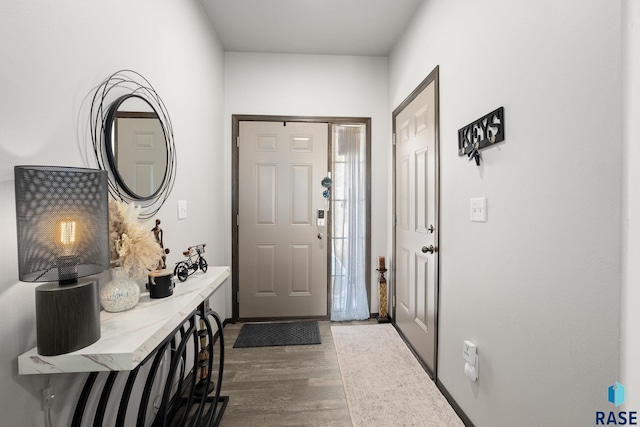 entrance foyer with dark wood-style flooring