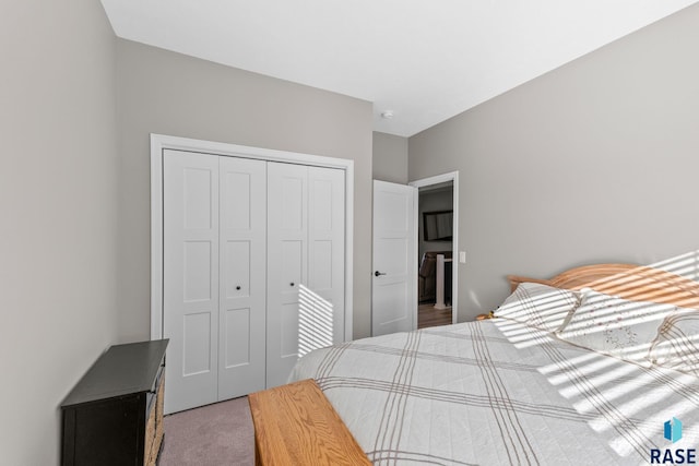 carpeted bedroom featuring a closet