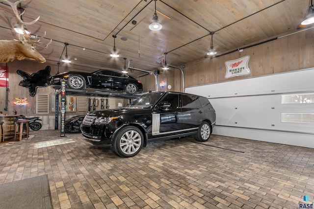 garage with wood ceiling