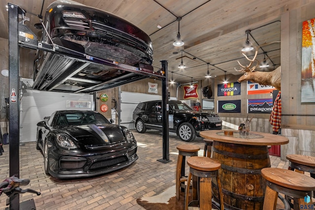 garage with wooden ceiling