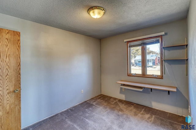 carpeted spare room with a textured ceiling