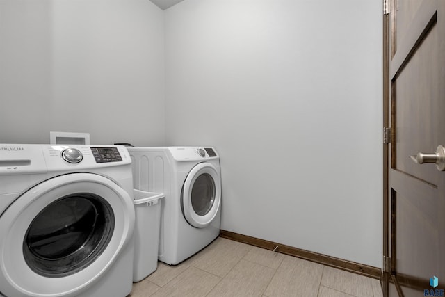 laundry area featuring baseboards, laundry area, and washer and clothes dryer