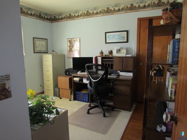 home office featuring wood finished floors