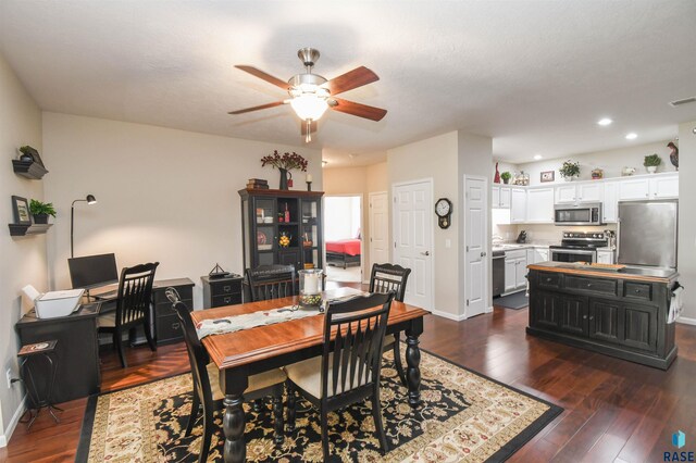 7434 S Louise Ave Unit 103, Sioux Falls, SD 57108 - dining space featuring recessed lighting, baseboards, ceiling fan, and dark wood-style flooring