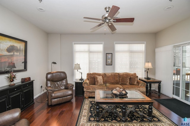 7434 S Louise Ave Unit 103, Sioux Falls, SD 57108 - living room with dark wood-type flooring and a ceiling fan