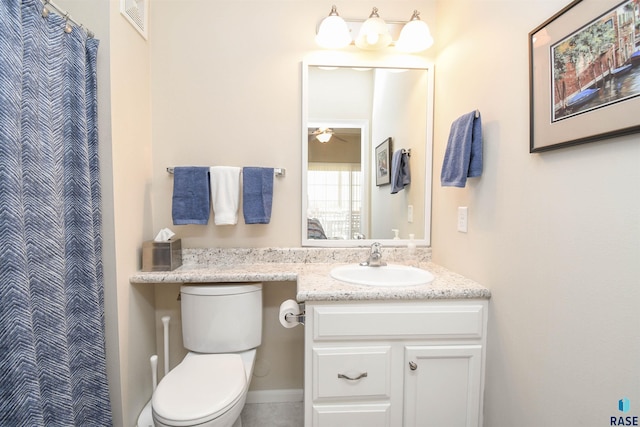 7434 S Louise Ave Unit 103, Sioux Falls, SD 57108 - full bathroom with a shower with curtain, toilet, vanity, and ceiling fan