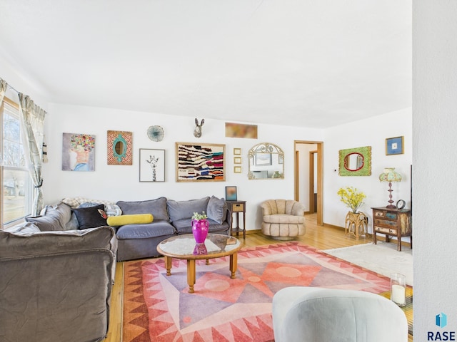 living area with wood finished floors