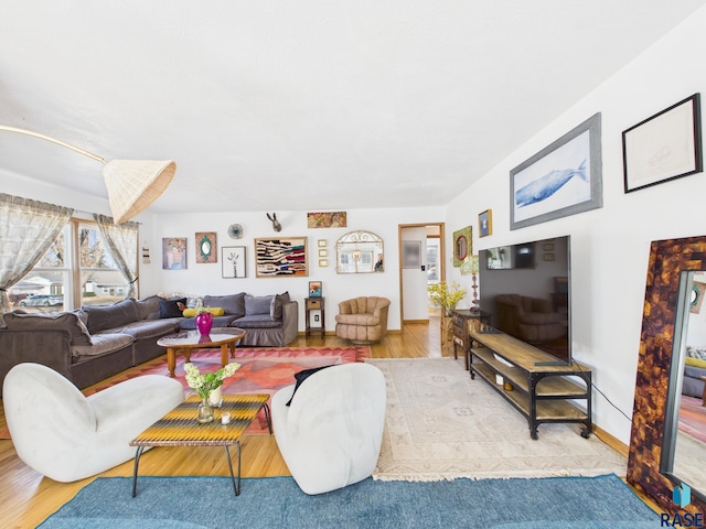 living room with wood finished floors and baseboards