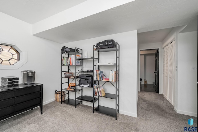 bedroom featuring carpet flooring, baseboards, and a closet