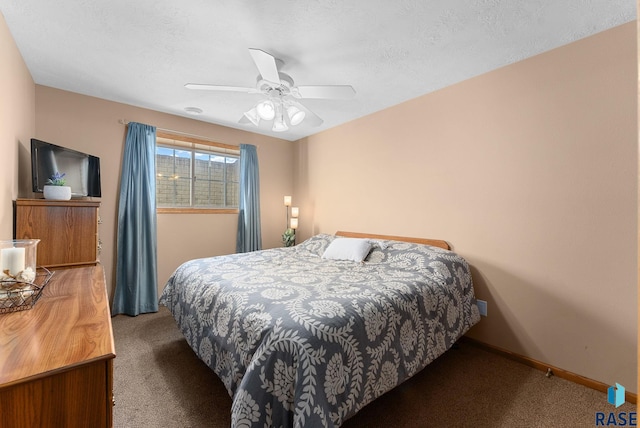 bedroom featuring baseboards, carpet, and a ceiling fan