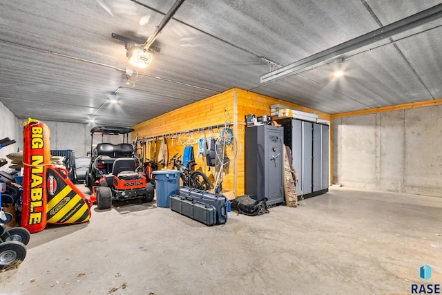 garage with a garage door opener