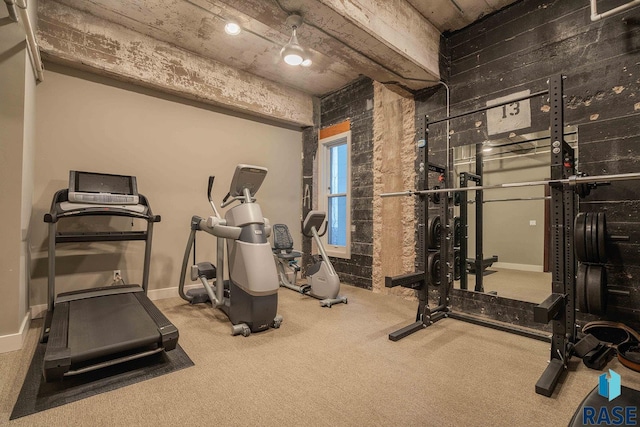 exercise area featuring carpet floors