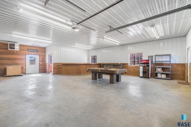 garage with metal wall