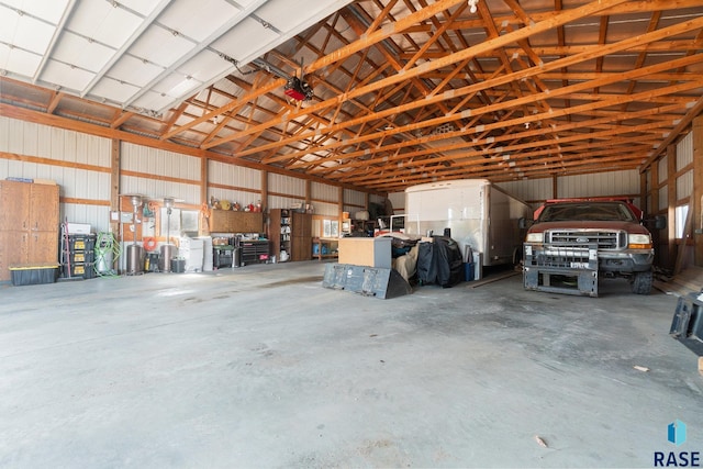 garage with metal wall