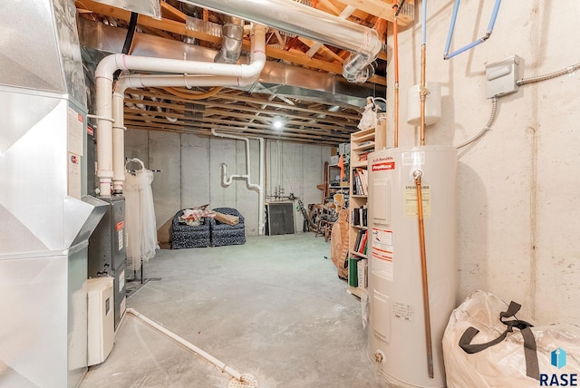 unfinished below grade area with electric water heater