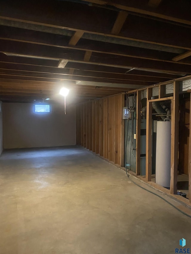 basement featuring water heater