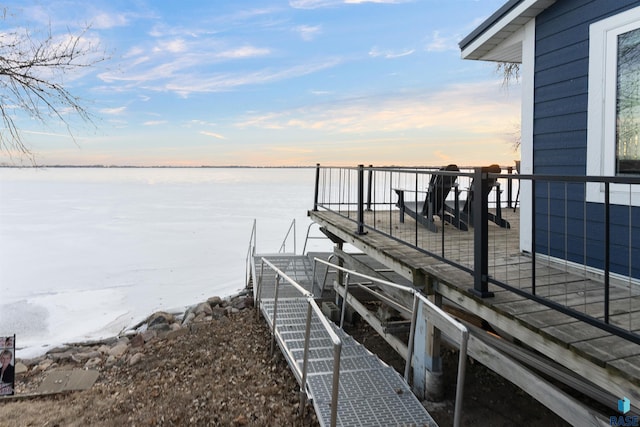 view of dock with a water view