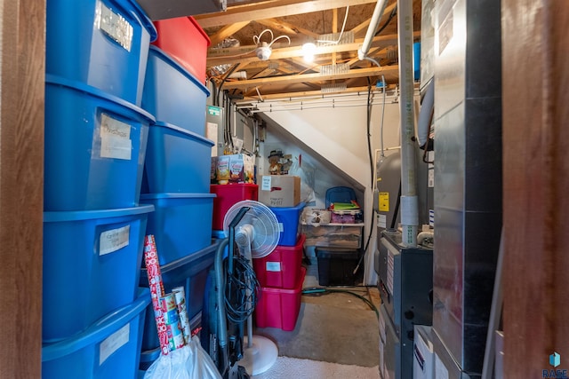 storage area featuring heating unit