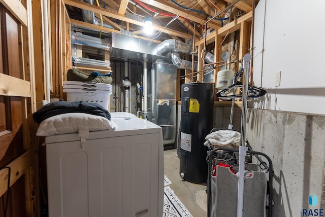 utilities with heating unit, washer / dryer, and electric water heater