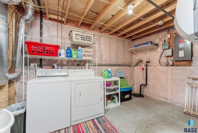 laundry area featuring electric panel and washing machine and dryer