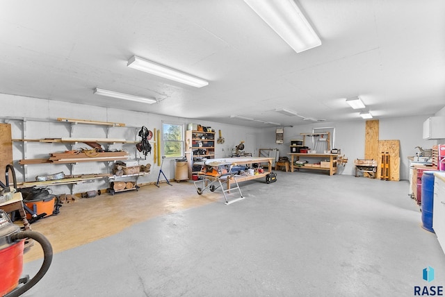 garage featuring a workshop area