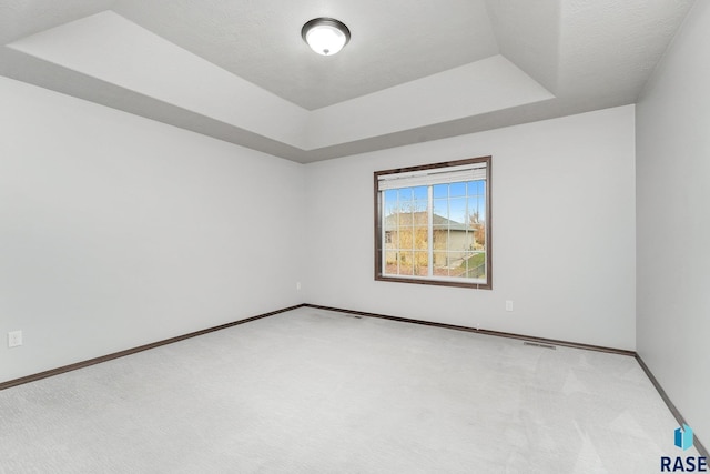 204 E 81st Pl, Sioux Falls, SD 57108 - spare room featuring visible vents, a raised ceiling, a textured ceiling, baseboards, and light colored carpet