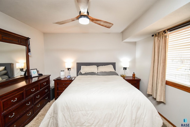 bedroom featuring carpet flooring and a ceiling fan
