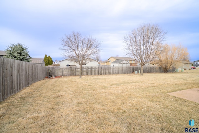 view of yard with a fenced backyard