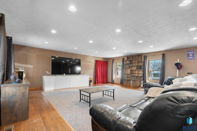 29783 Frog Creek Rd, Centerville, SD 57014 - living area featuring recessed lighting, hardwood / wood-style flooring, baseboards, and a textured ceiling