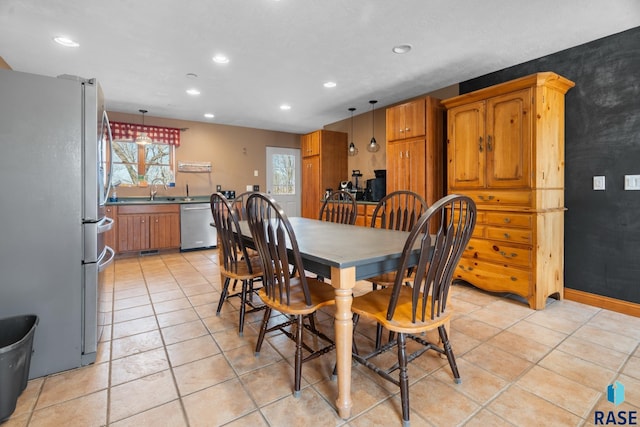 29783 Frog Creek Rd, Centerville, SD 57014 - dining area with light tile patterned floors, baseboards, and recessed lighting