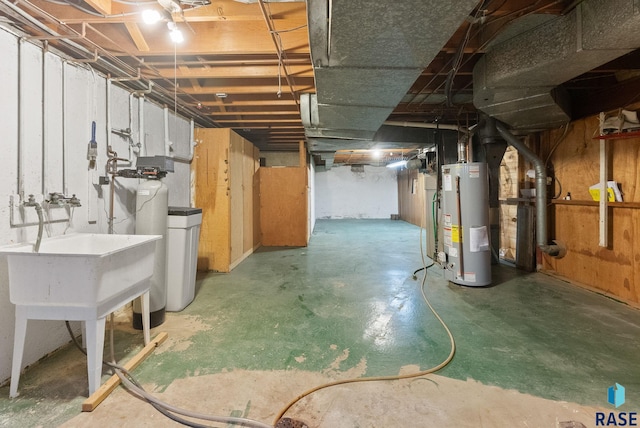 unfinished basement with water heater