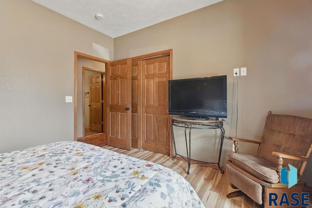 bedroom featuring light wood finished floors and a closet