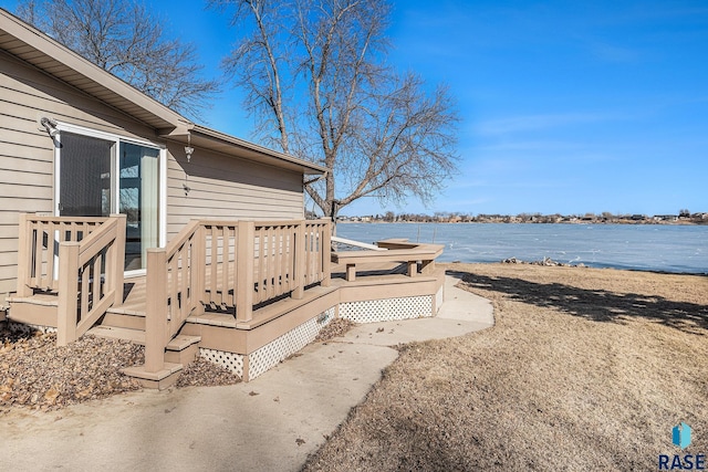 deck with a water view