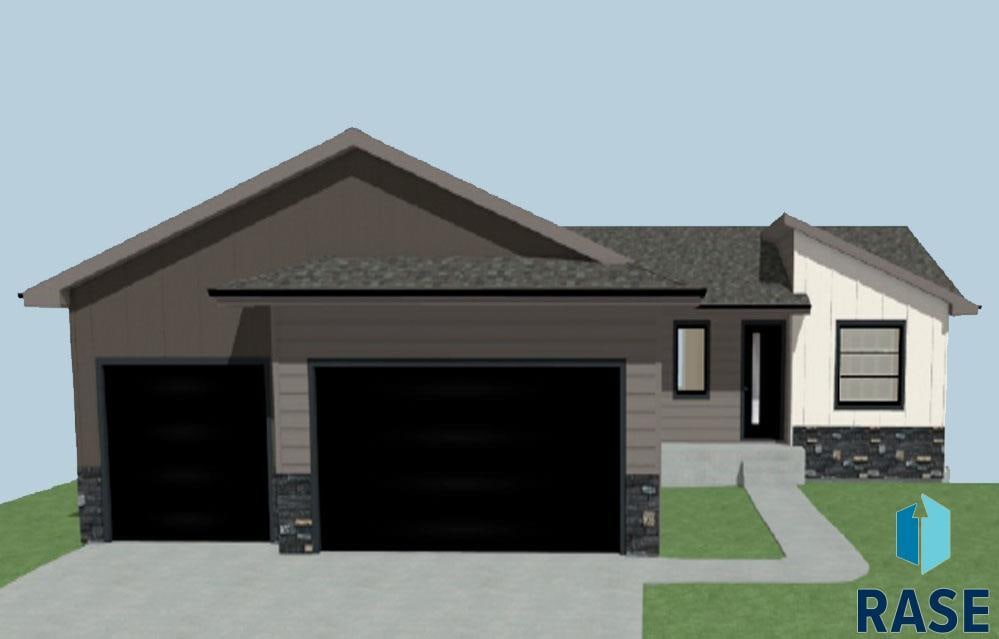 view of front of property with stone siding, an attached garage, board and batten siding, and concrete driveway