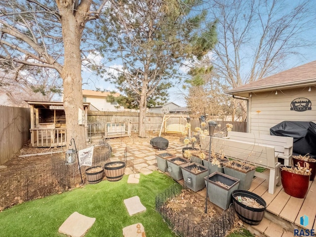 view of yard featuring a garden and a fenced backyard