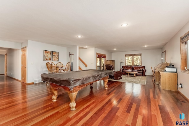 7 N Sun Valley Pl, Sioux Falls, SD 57110 - playroom with visible vents, baseboards, billiards, and wood finished floors