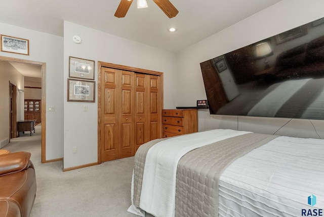 7 N Sun Valley Pl, Sioux Falls, SD 57110 - bedroom featuring a closet, light colored carpet, baseboards, and ceiling fan