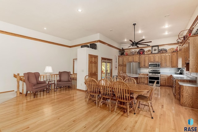 7 N Sun Valley Pl, Sioux Falls, SD 57110 - dining space with light wood-type flooring, ceiling fan, and recessed lighting