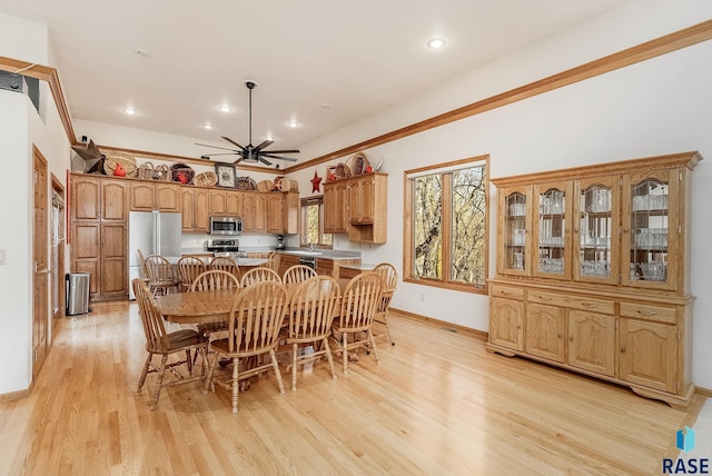 7 N Sun Valley Pl, Sioux Falls, SD 57110 - dining space featuring recessed lighting, light wood-style floors, baseboards, and ceiling fan