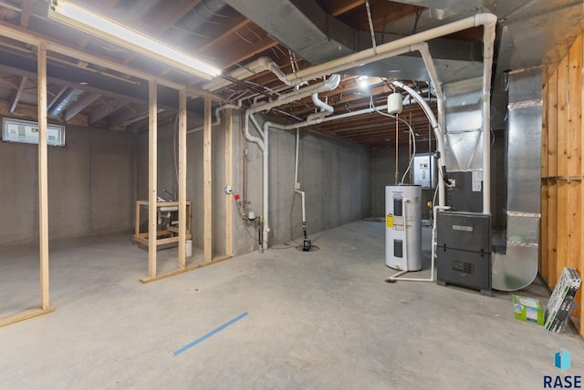 unfinished below grade area with electric water heater