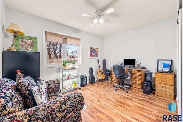 office area featuring ceiling fan and wood finished floors